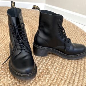 Dr. Martens Clemency Smooth Black Leather Heeled Combat Boots